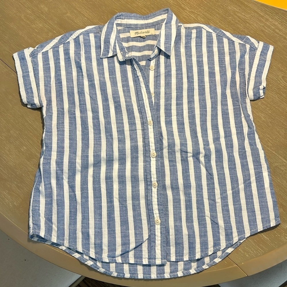 Madewell Cropped Button-Down Shirt Striped Blue​​ - Picture 2 of 4